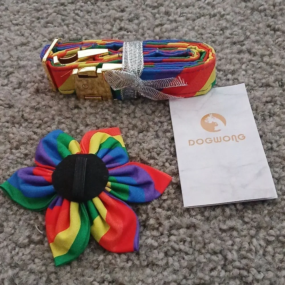 Rainbow Bright Dog Collar and dog collar attachment  NEW  Sz M